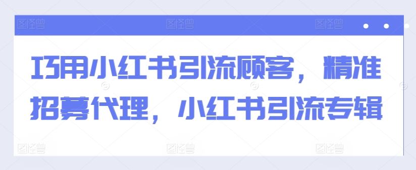 巧用小红书引流顾客，精准招募代理，小红书引流专辑-蓝天项目网