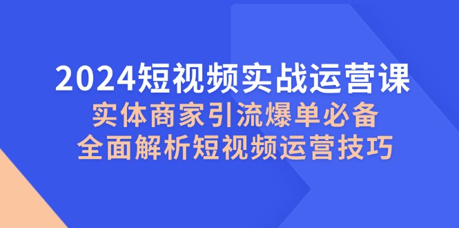 （12987期）2024短视频实战运营课，实体商家引流爆单必备，全面解析短视频运营技巧-蓝天项目网