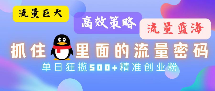 （13068期）流量蓝海，抓住QQ里面的流量密码！高效策略，单日狂揽500+精准创业粉-蓝天项目网