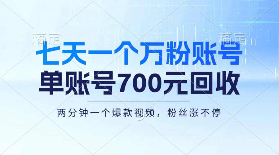 （13062期）七天一个万粉账号，新手小白秒上手，单账号回收700元，轻松月入三万＋-蓝天项目网