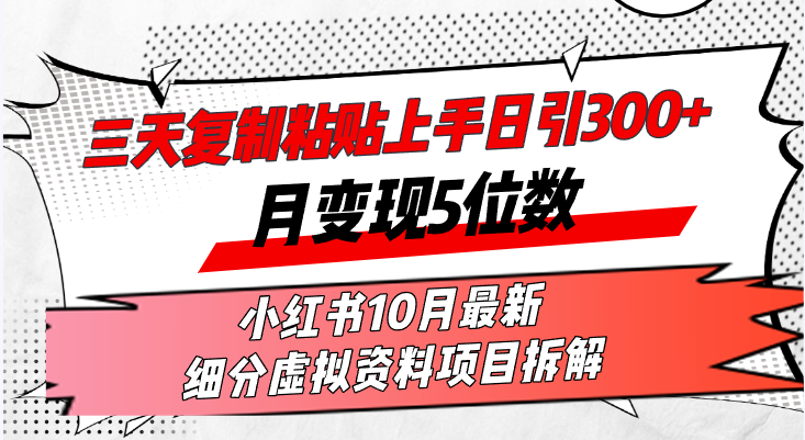 （13077期）三天复制粘贴上手日引300+月变现5位数小红书10月最新 细分虚拟资料项目…-蓝天项目网