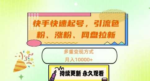 快手快速起号，引流s粉、涨粉、网盘拉新多重变现方式，月入1w【揭秘】-蓝天项目网