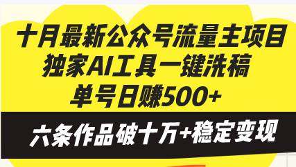 （13156期）十月最新公众号流量主项目，独家AI工具一键洗稿单号日赚500+，六条作品…-蓝天项目网