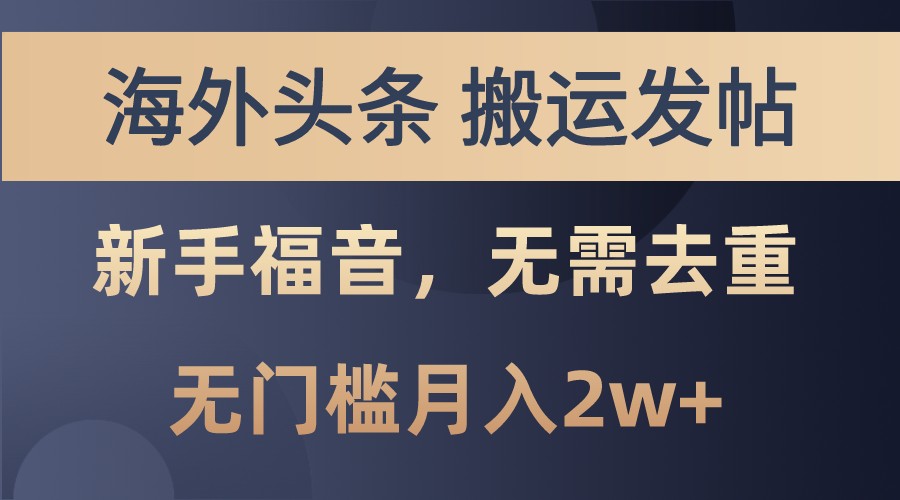 海外头条撸美金，搬运发帖，新手福音，甚至无需去重，无门槛月入2w+-蓝天项目网