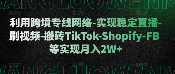 利用跨境专线网络-实现稳定直播-刷视频-搬砖TikTok-Shopify-FB等实现月入2W+【揭秘】-蓝天项目网