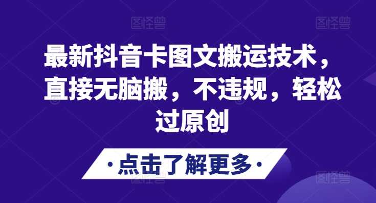 最新抖音卡图文搬运技术，直接无脑搬，不违规，轻松过原创-蓝天项目网