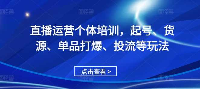 直播运营个体培训，起号、货源、单品打爆、投流等玩法-蓝天项目网