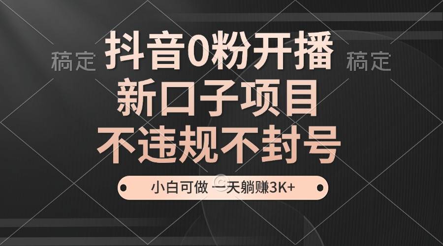 （13301期）抖音0粉开播，新口子项目，不违规不封号，小白可做，一天躺赚3K+-蓝天项目网