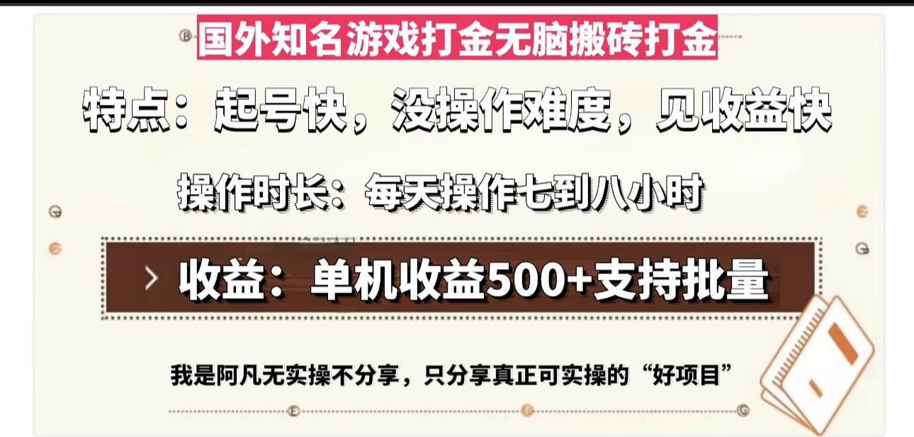 （13307期）国外知名游戏打金无脑搬砖单机收益500，每天操作七到八个小时-蓝天项目网