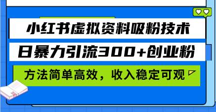 （13345期）小红书虚拟资料吸粉技术，日暴力引流300+创业粉，方法简单高效，收入稳…-蓝天项目网