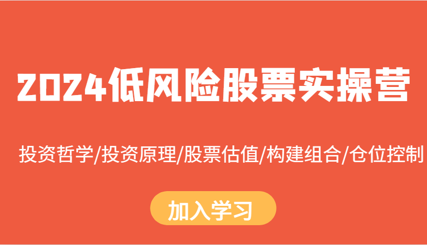 2024低风险股票实操营：投资哲学/投资原理/股票估值/构建组合/仓位控制-蓝天项目网