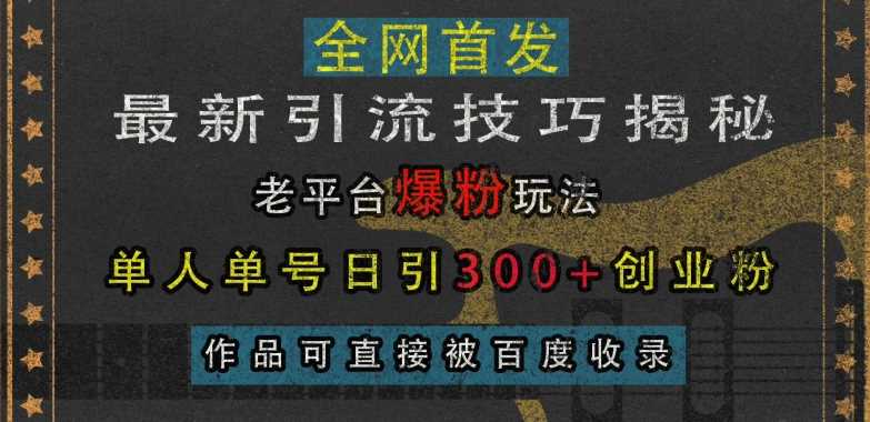 最新引流技巧揭秘，老平台爆粉玩法，单人单号日引300+创业粉，作品可直接被百度收录-蓝天项目网