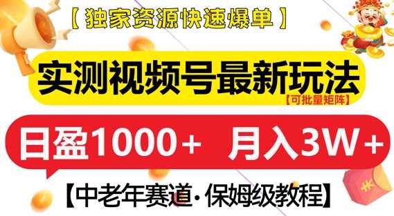 实测视频号最新玩法，中老年赛道，独家资源，月入过W+【揭秘】-蓝天项目网