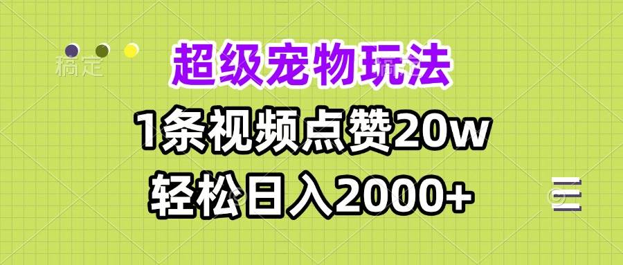 （13578期）超级宠物视频玩法，1条视频点赞20w，轻松日入2000+-蓝天项目网