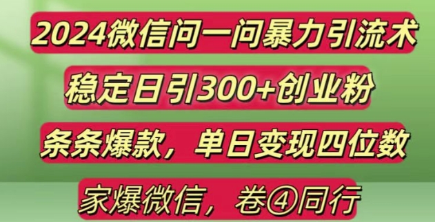 2024最新微信问一问暴力引流300+创业粉,条条爆款单日变现四位数【揭秘】-蓝天项目网