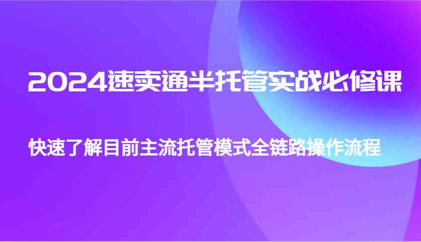 2024速卖通半托管从0到1实战必修课，帮助你快速了解目前主流托管模式全链路操作流程-蓝天项目网