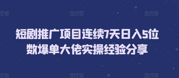 短剧推广项目连续7天日入5位数爆单大佬实操经验分享-蓝天项目网