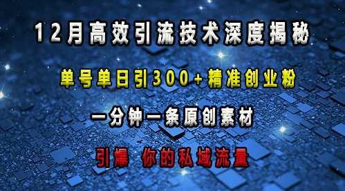 最新高效引流技术深度揭秘 ，单号单日引300+精准创业粉，一分钟一条原创素材，引爆你的私域流量-蓝天项目网