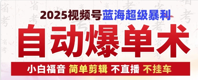 2025视频号蓝海超级暴利自动爆单术1.0 ，小白褔音 简单剪辑 不直播 不挂车-蓝天项目网