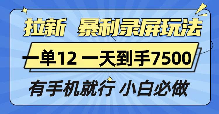 （13836期）拉新暴利录屏玩法，一单12块，一天到手7500，有手机就行-蓝天项目网