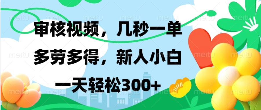 审核视频，几秒一单，多劳多得，新人小白一天轻松300+-蓝天项目网