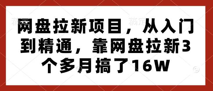 网盘拉新项目，从入门到精通，靠网盘拉新3个多月搞了16W-蓝天项目网