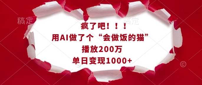 疯了吧！用AI做了个“会做饭的猫”，播放200万，单日变现1k-蓝天项目网