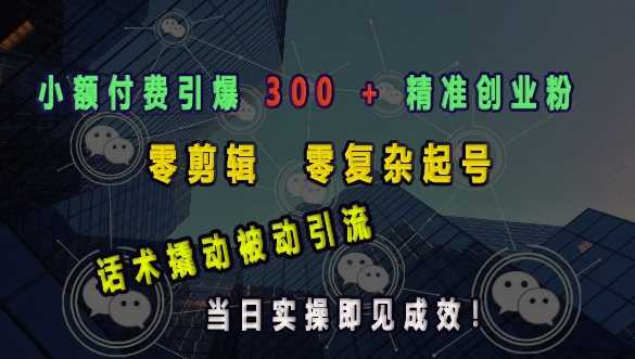 小额付费引爆 300 + 精准创业粉，零剪辑、零复杂起号，话术撬动被动引流，当日实操即见成效-蓝天项目网