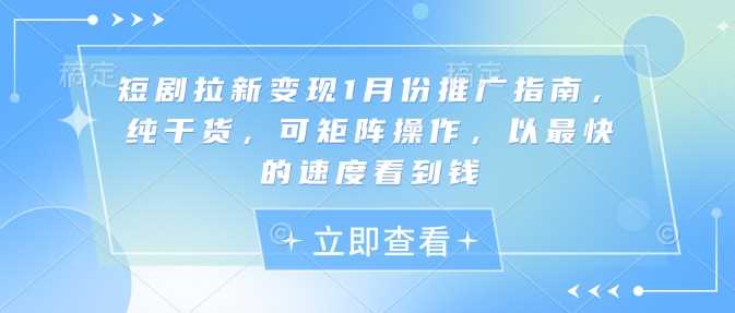 短剧拉新变现1月份推广指南，纯干货，可矩阵操作，以最快的速度看到钱-蓝天项目网