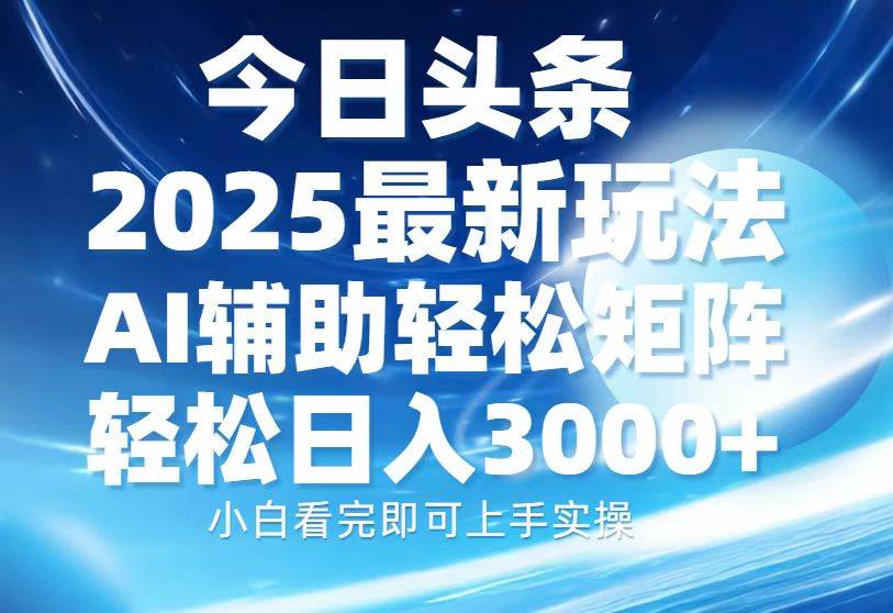 （13958期）今日头条2025最新玩法，思路简单，复制粘贴，AI辅助，轻松矩阵日入3000+-蓝天项目网